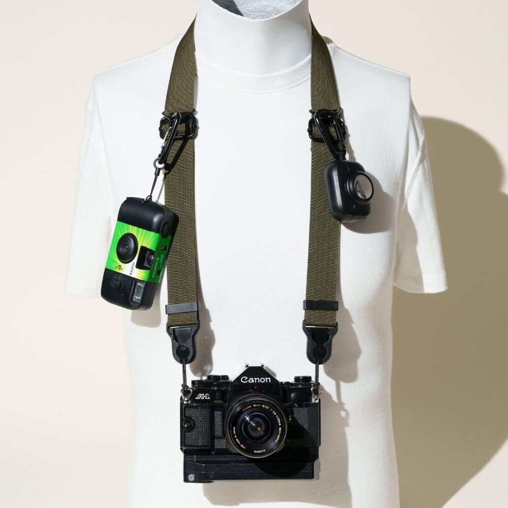 Camera Strap Military Green Dual Adjustable w Peak Design Anchors & D-Ring Mount